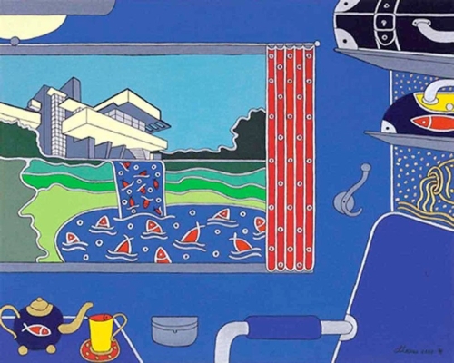 CASA SULLA CASCATA acrilico su tela 80x100 - 2000