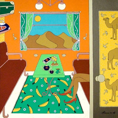 CON TE NEL DESERTO acrilico su tela 100x100 - 2001