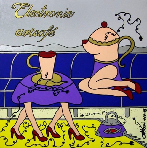 Electronic Art caffe, acrilico su tela 50x50