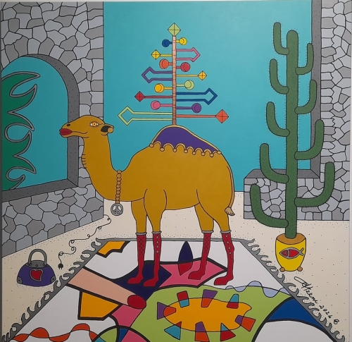 Giampaolo Atzeni_Cammello al vento_2024_ 100x100_acrilico su tela