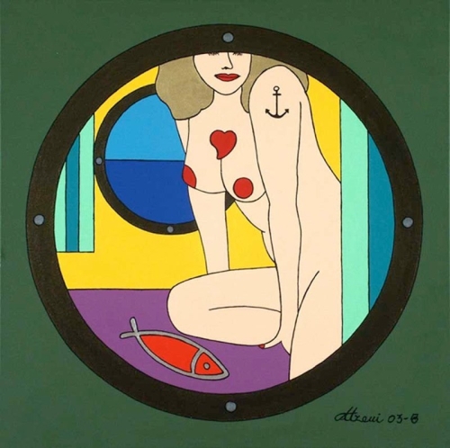 PESCE-CUORE acrilico su tela 50x50 - 2003